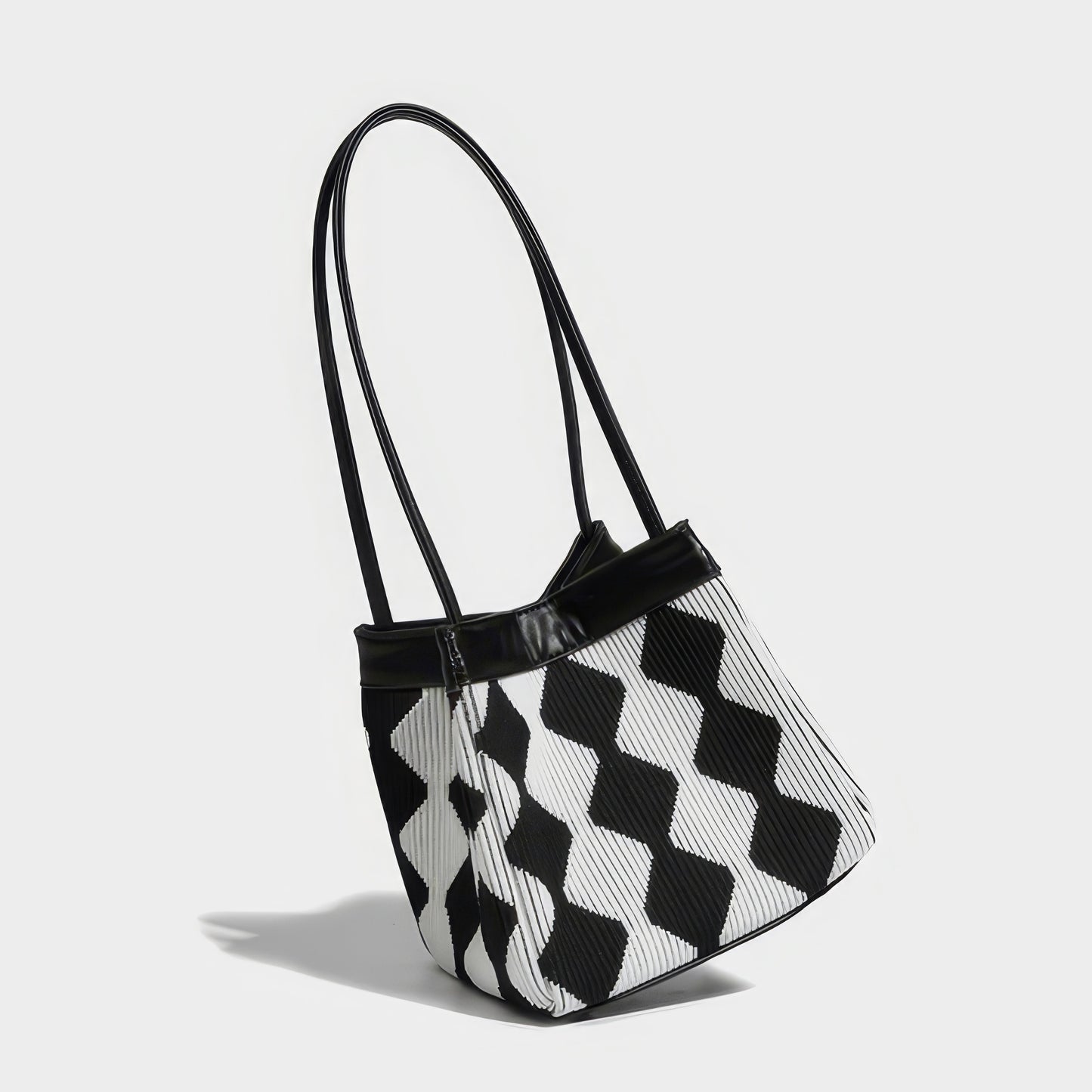 Wavy Checkered Knit Shoulder Bag