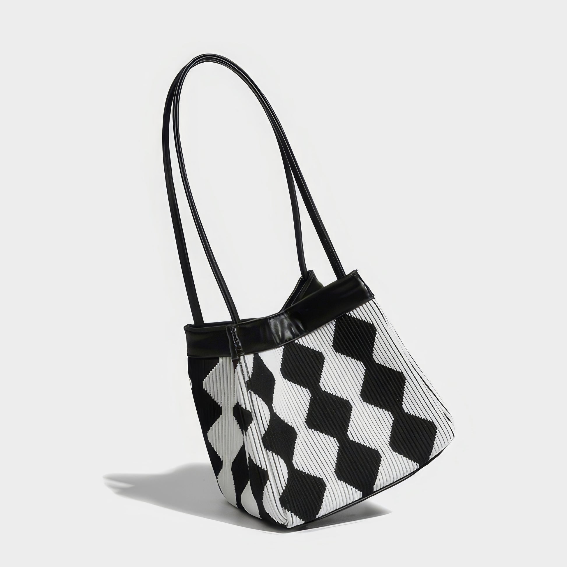 Wavy Checkered Knit Shoulder Bag