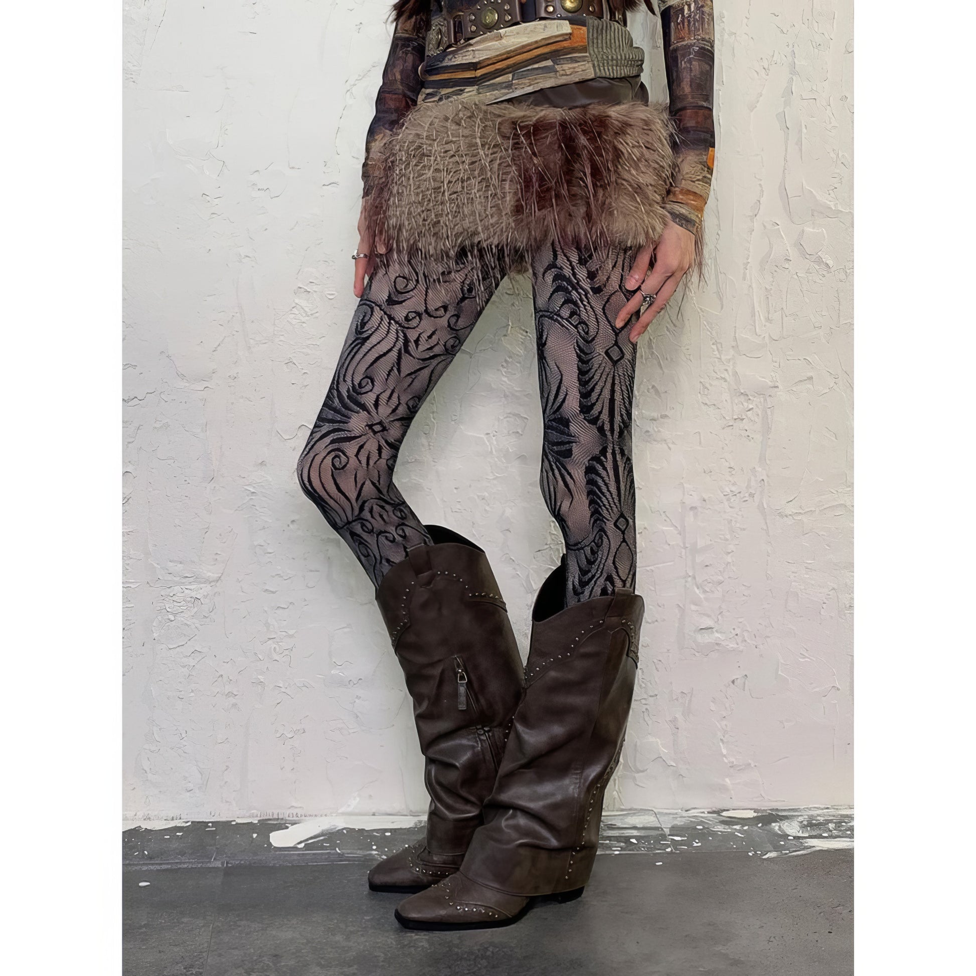 Baroque Leaf Mesh Pattern Tights
