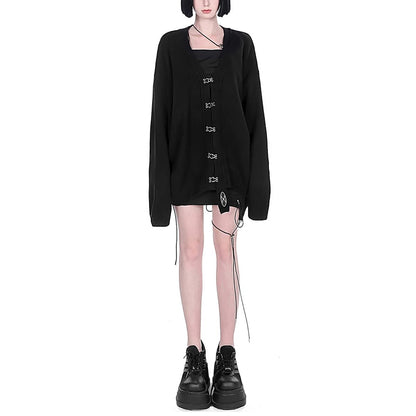 Hook Closure Graphic Back Knit Cardigan