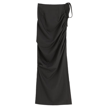 Side Ruched Slit Maxi Skirt