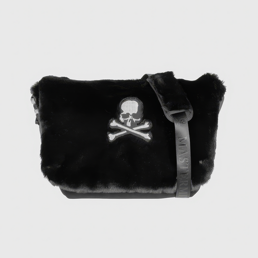 Faux Fur Skull Embroidery Shoulder Bag