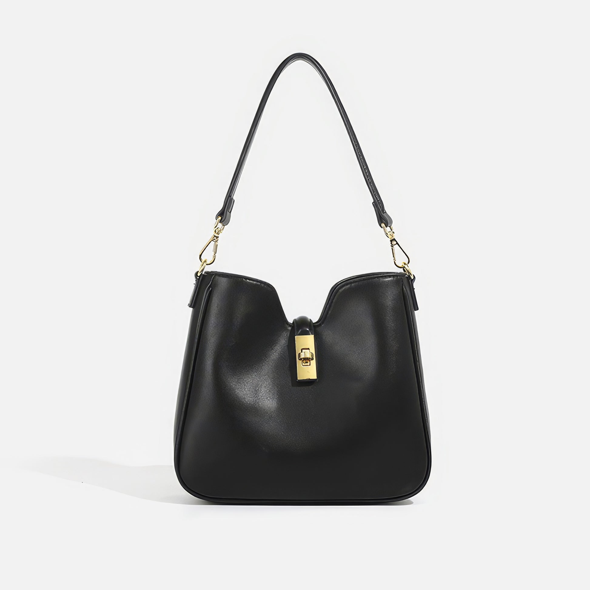Gold Lock Minimal Faux Leather Shoulder Bag