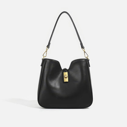 Gold Lock Minimal Faux Leather Shoulder Bag