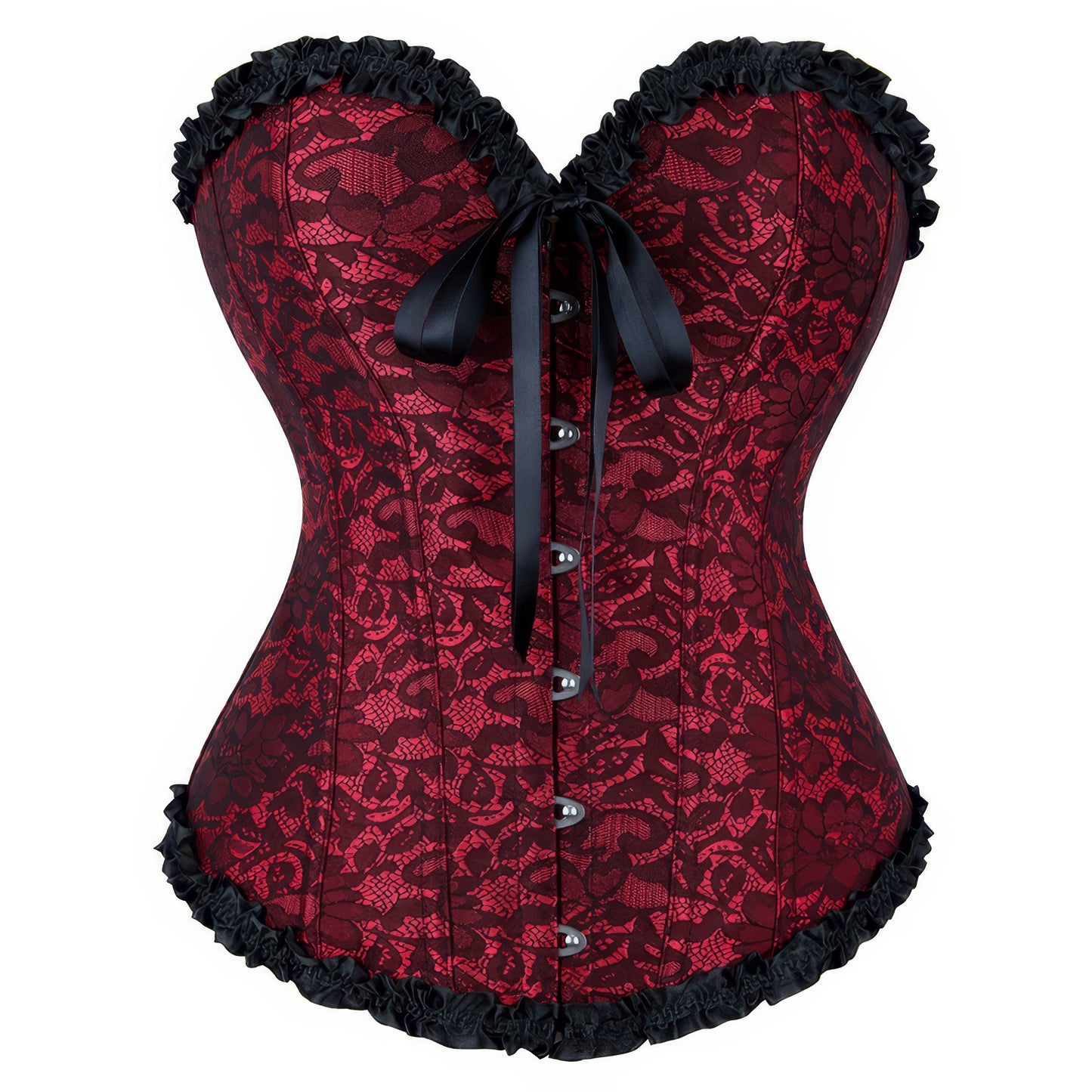 Ruffled Lace Trim Red Corset