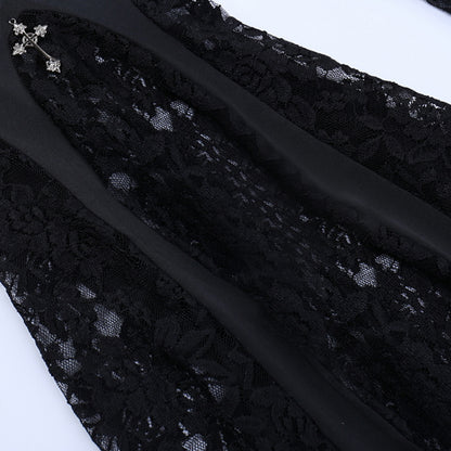 Black Lace Panel Flare Pants