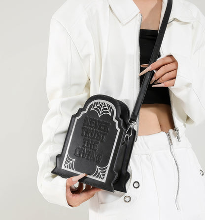 Tombstone Engraved Faux Leather Crossbody