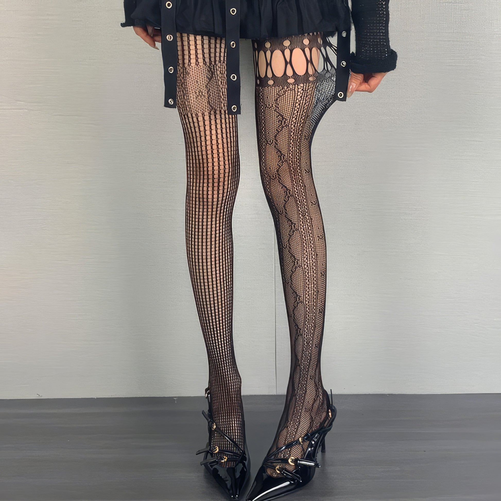 Mixed Pattern Mesh Cutout Tights