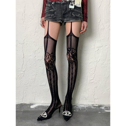 Lace Garter Pattern Mesh Tights