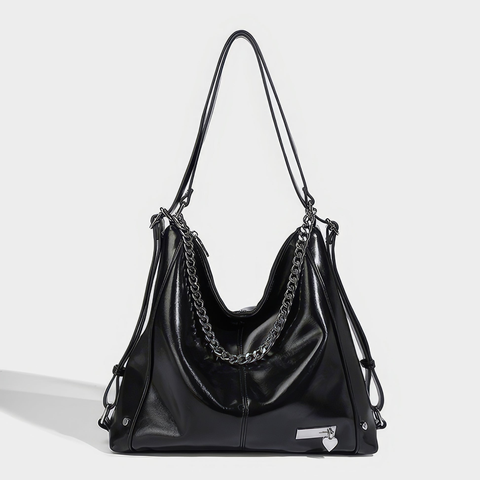 Chain Detail Soft Leather Shoulder Bag