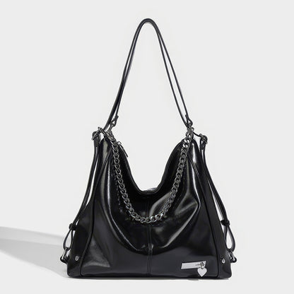 Chain Detail Soft Leather Shoulder Bag