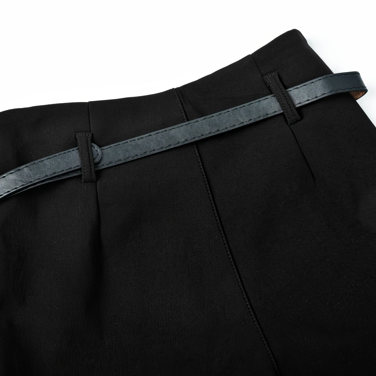 Slim Belted High Waist Black Shorts