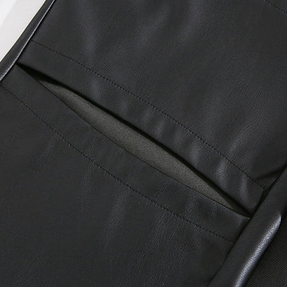 Strap Detail Cut-Out Faux Leather Pants