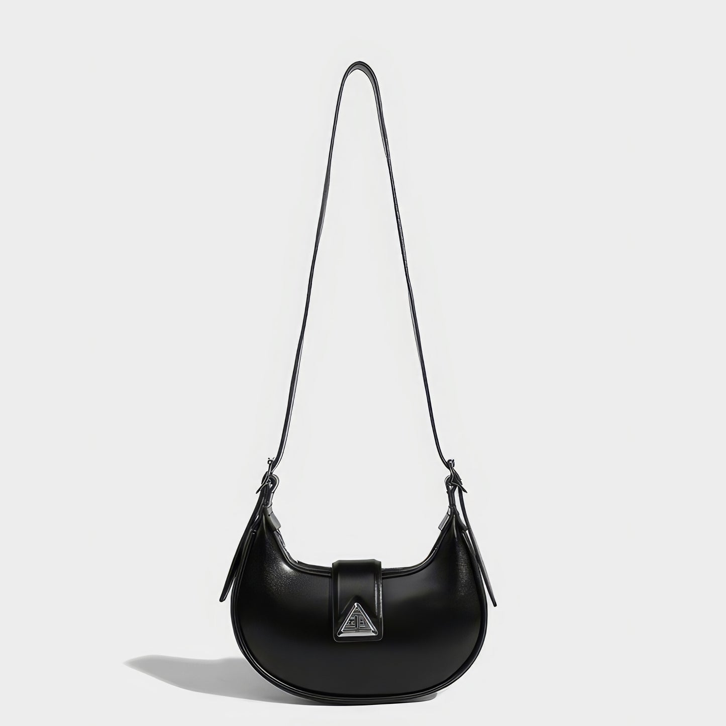 Smooth Black Crescent Shoulder Bag