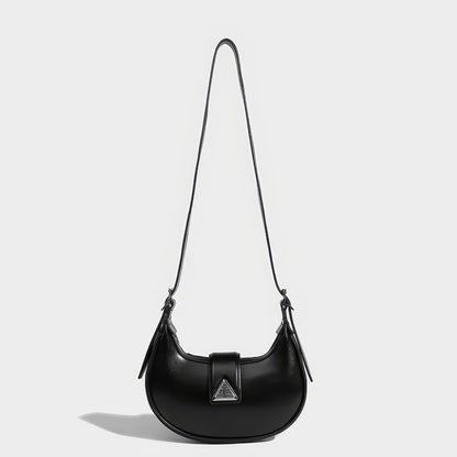 Smooth Black Crescent Shoulder Bag