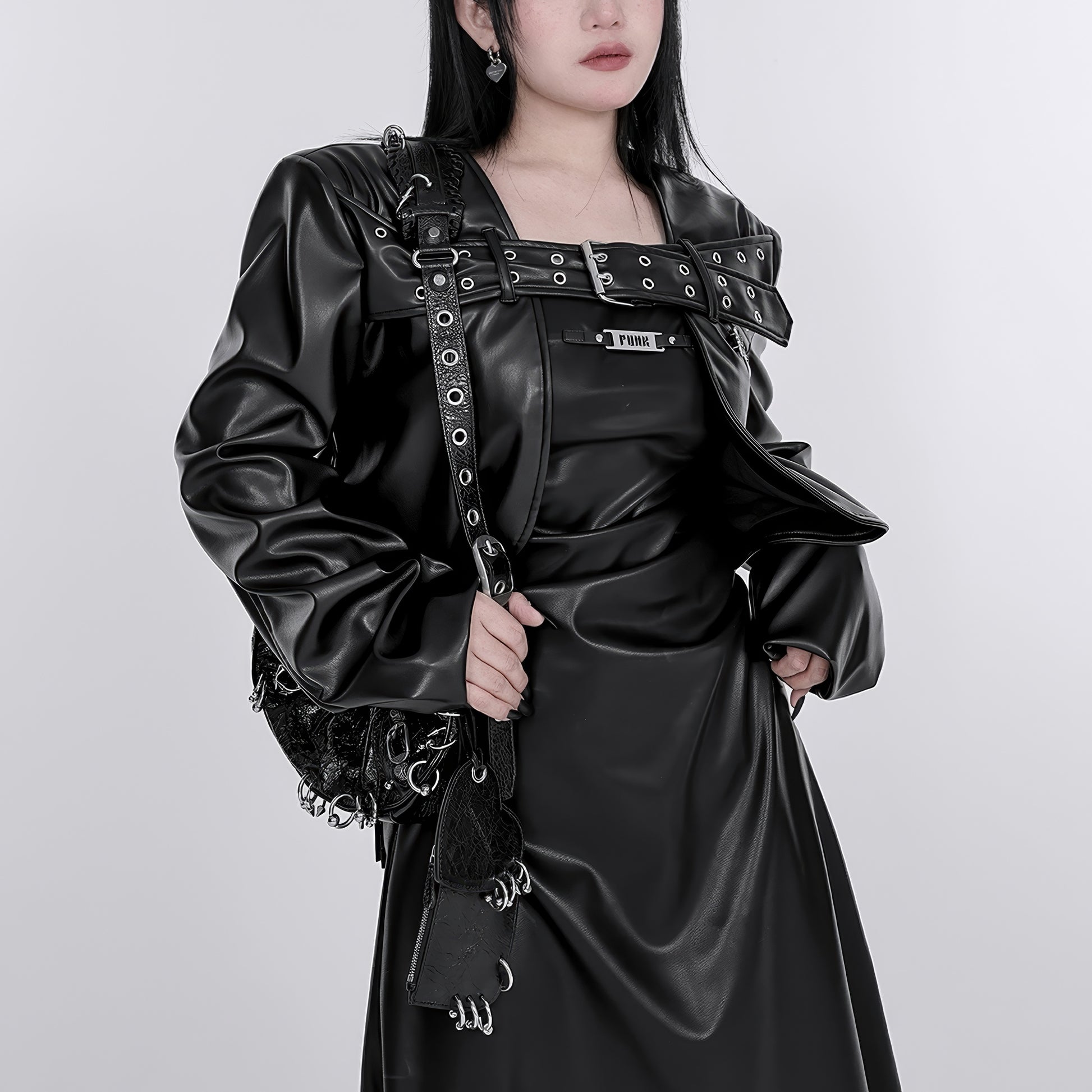 Belted Faux Leather Cropped Jacket