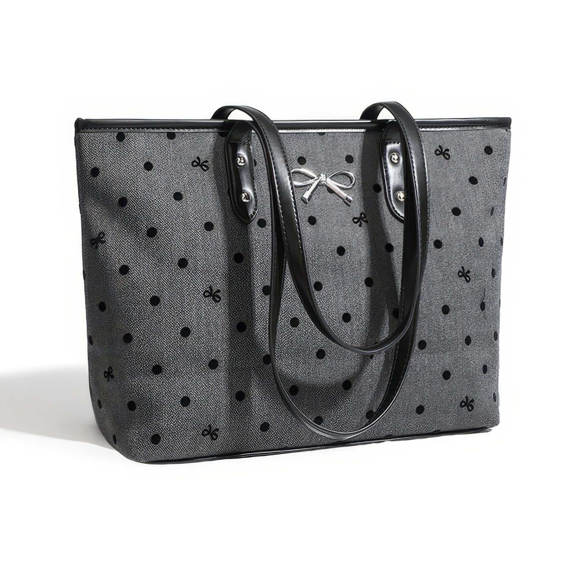Reversible Dot Embroidery Bow Tote Bag
