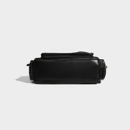 Multi-Zip Faux Leather Double Strap Shoulder Bag
