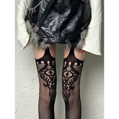 Ornate Cutout Lace Mesh Tights