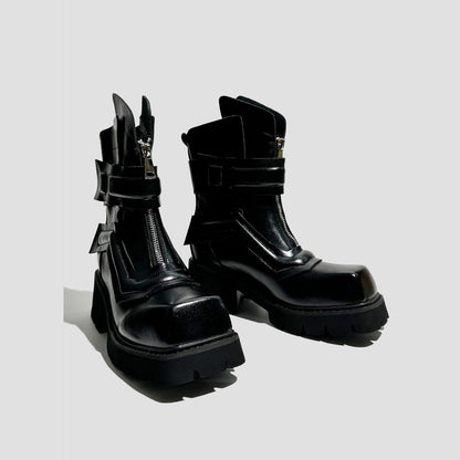Black Futuristic Buckle Ankle Boots