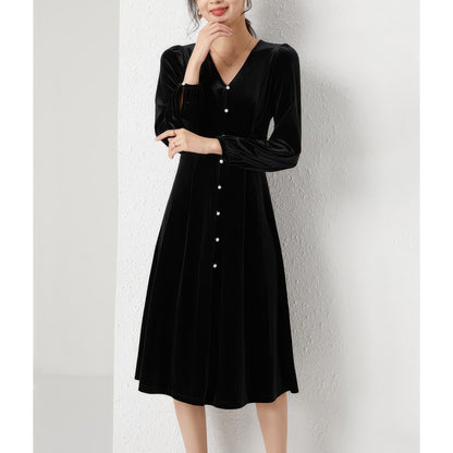 Velvet Button Detail Midi Dress