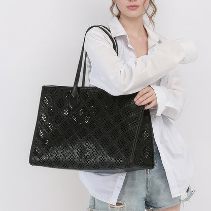 Geometric Cutout Oversized Faux Leather Tote