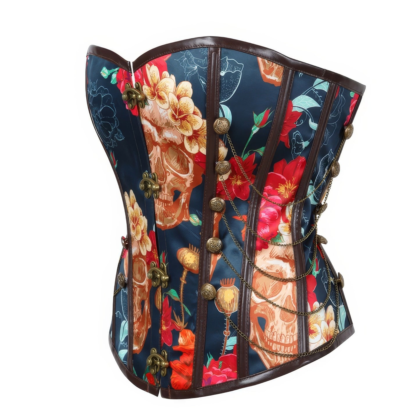 Floral Skull Print Buckle Corset Top