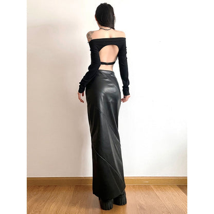 Faux Leather High-Slit Maxi Skirt