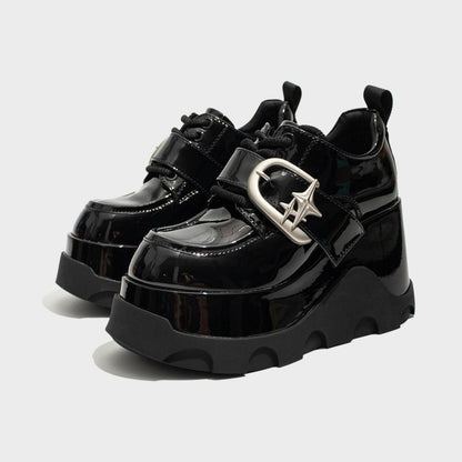 Black Patent Star Buckle Platform Shoes