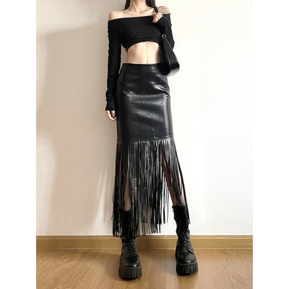 Fringe Faux Leather Skirt