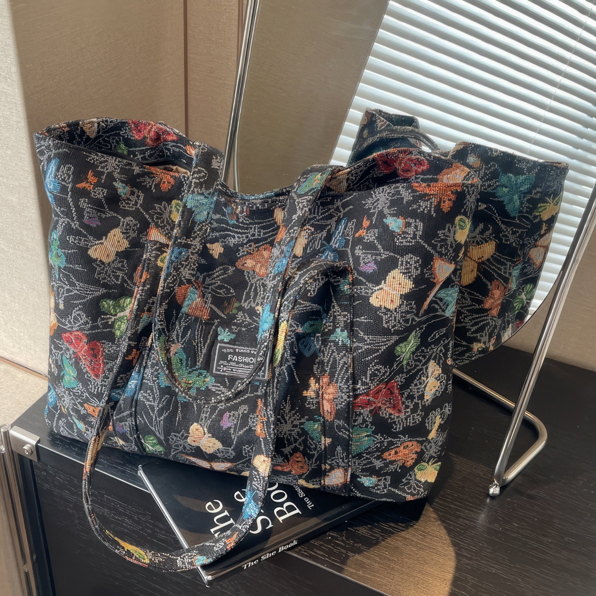 Embroidered Butterfly Garden Canvas Tote