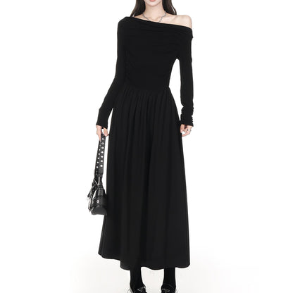 Draped Off Shoulder Long Sleeve Maxi Dress