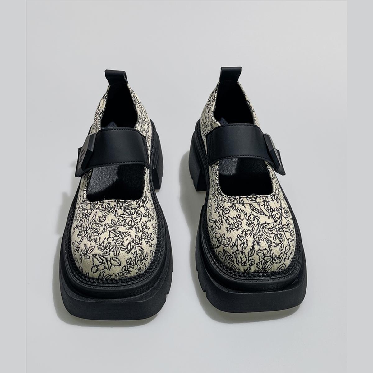 Apricot Floral Jacquard Platform Mary Janes