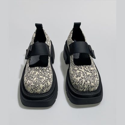 Apricot Floral Jacquard Platform Mary Janes