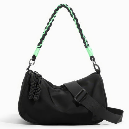 Two-Tone Rope Strap Black Nylon Shoulder Bag