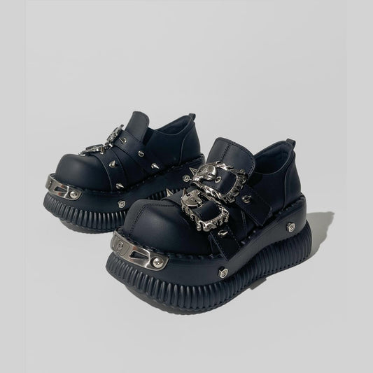 Metal Buckle Spiked Platform Shoes