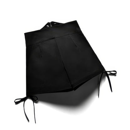 Front Zip V-Waist Ruched Black Shorts