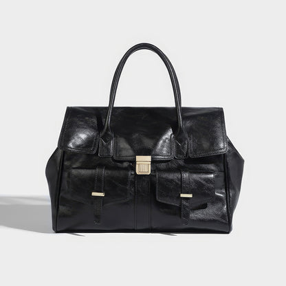 Structured Glossy Pocket Detail Tote Bag