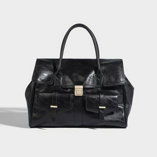 Structured Glossy Pocket Detail Tote Bag
