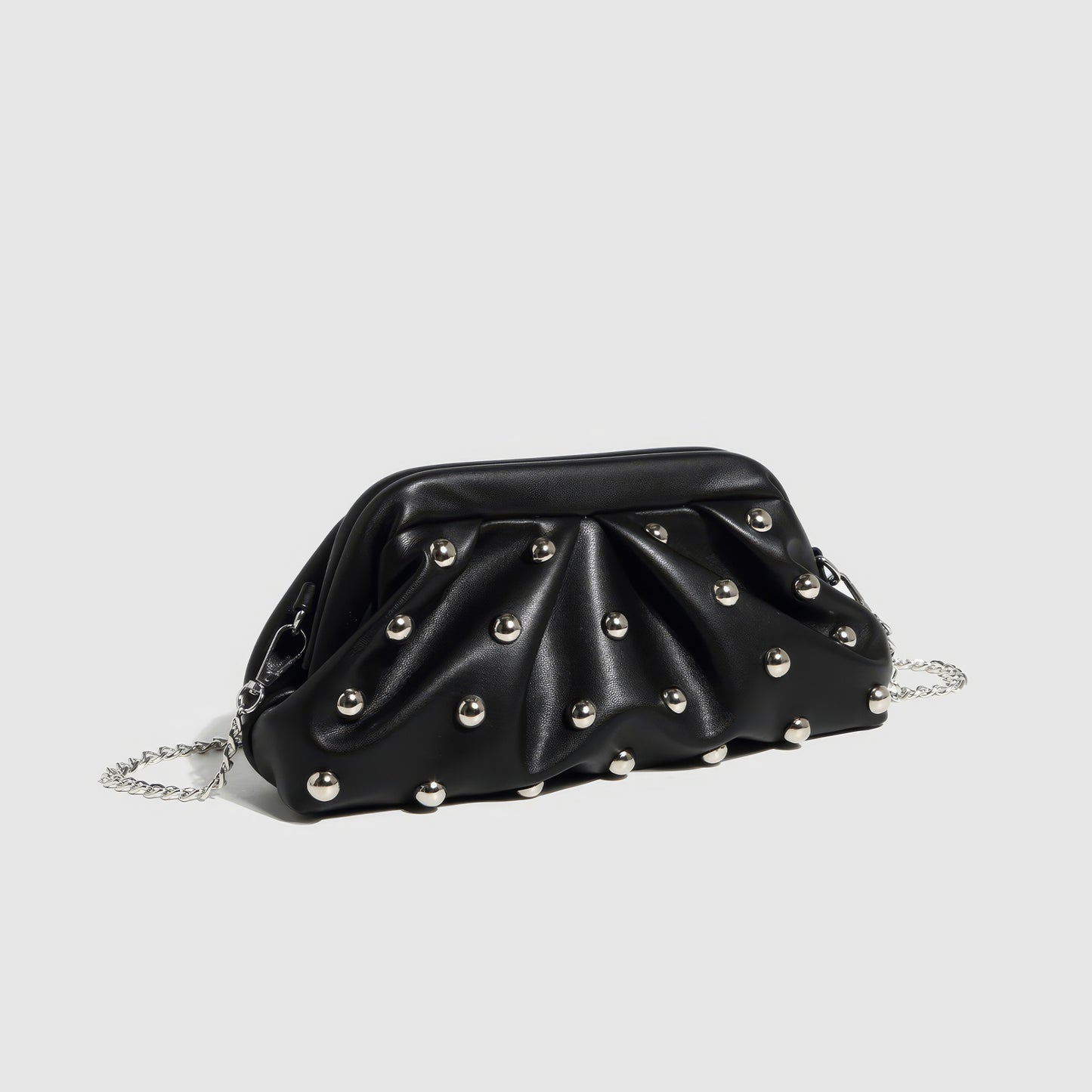 Ruched Dome Stud Chain Clutch