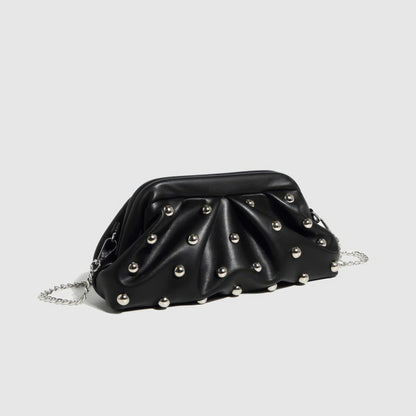 Ruched Dome Stud Chain Clutch