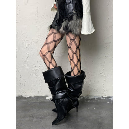 Geometric Strap Mesh Pattern Tights