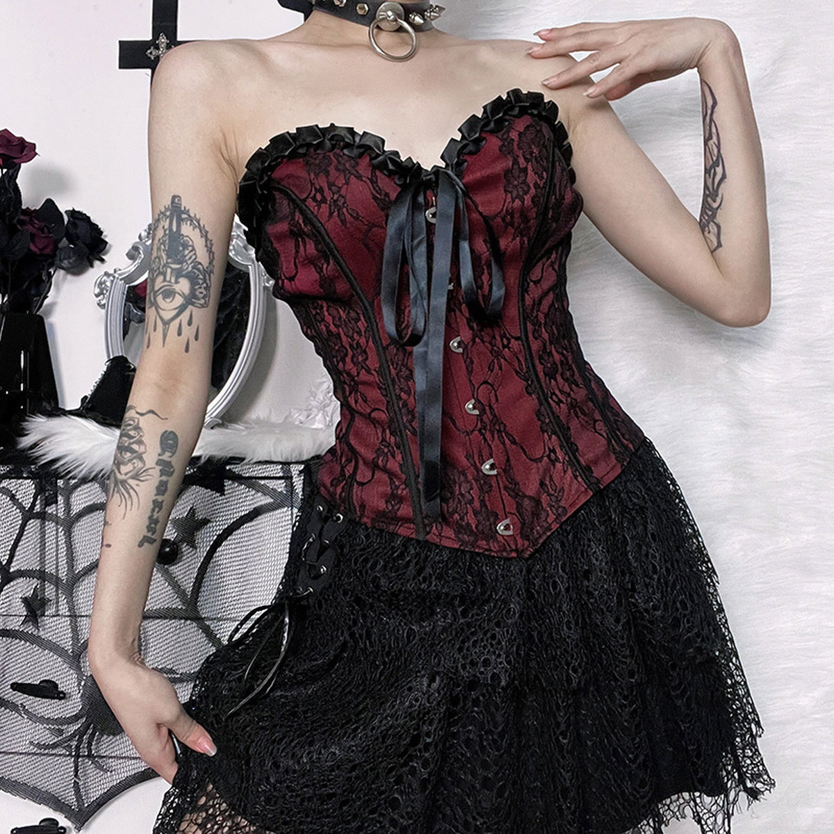 Red Lace-Up Corset Top