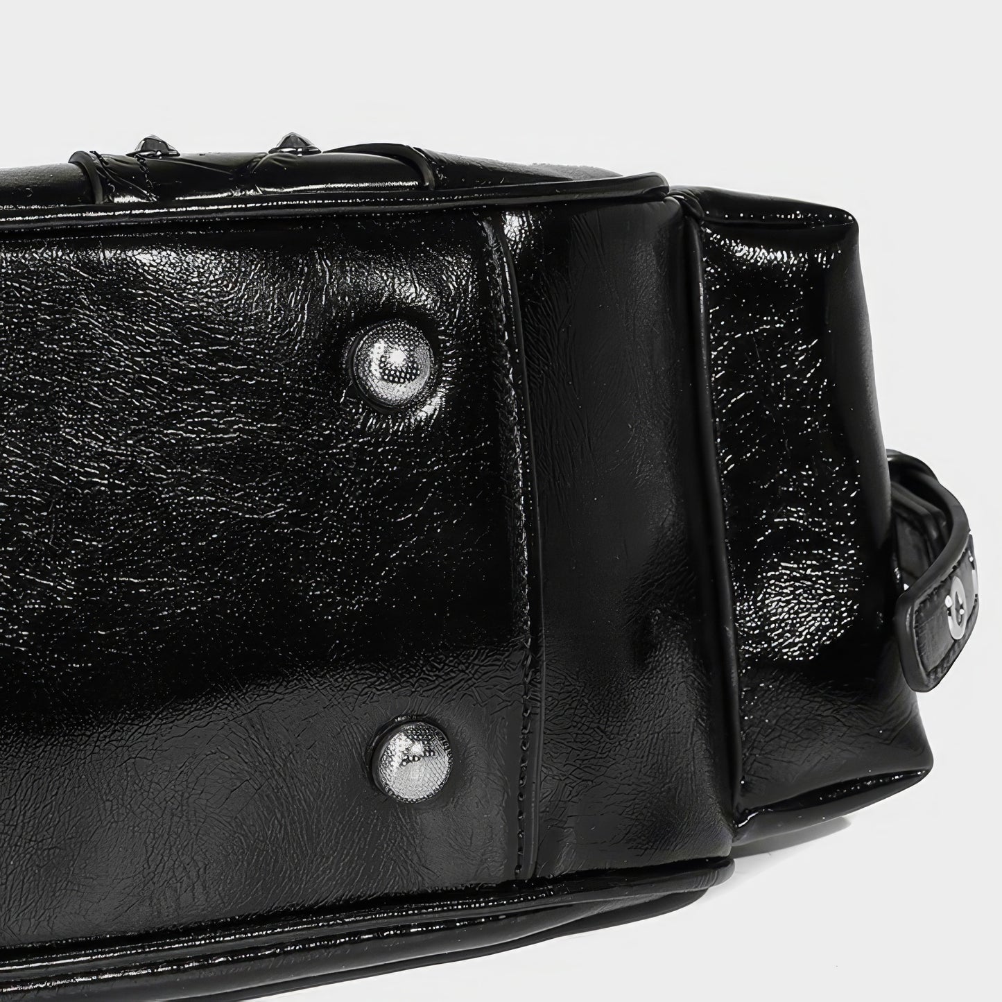 Glossy Buckle Pocket Baguette Bag