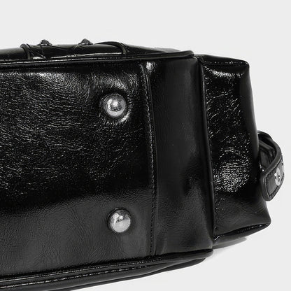 Glossy Buckle Pocket Baguette Bag