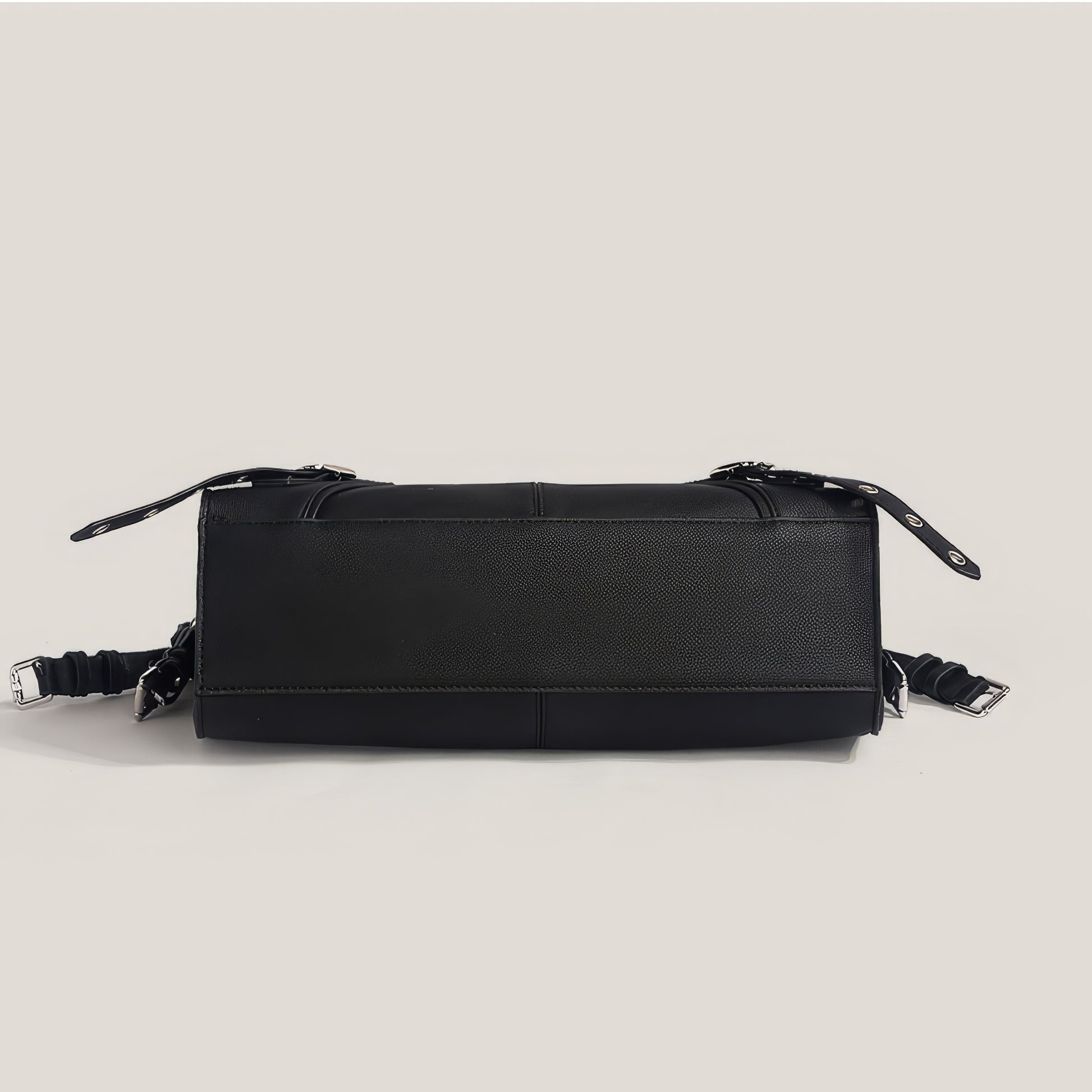 Buckle Strap Grommet Detail Black Tote Bag
