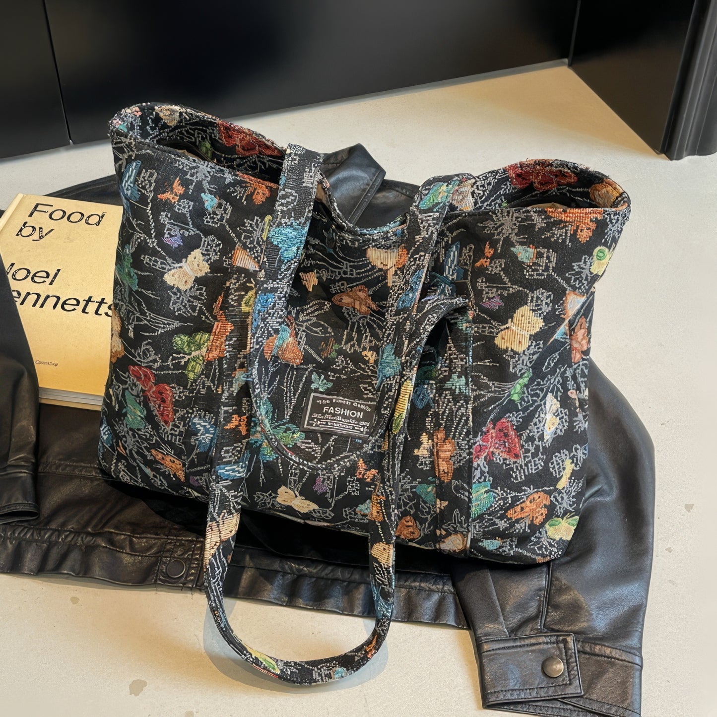 Embroidered Butterfly Garden Canvas Tote