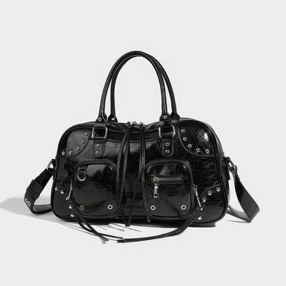 Studded Patent Utility Handbag