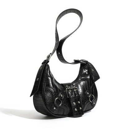 Croc-Effect Buckle Strap Shoulder Bag