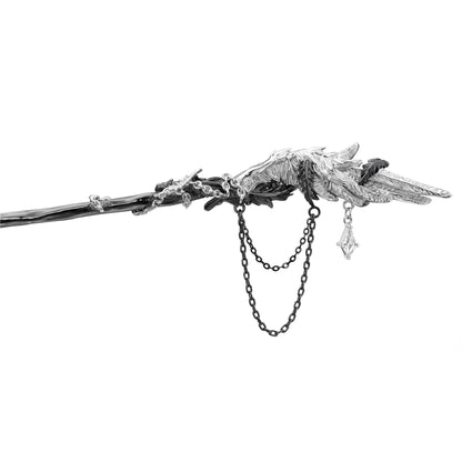 Feather Chain Black Hair Stick